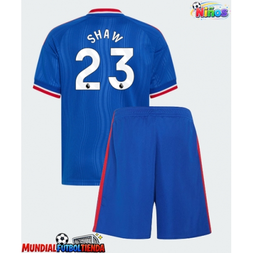 Camiseta Manchester United Luke Shaw #23 Segunda Equipación Replica 2026-27 para niños mangas cortas (+ Pantalones cortos)